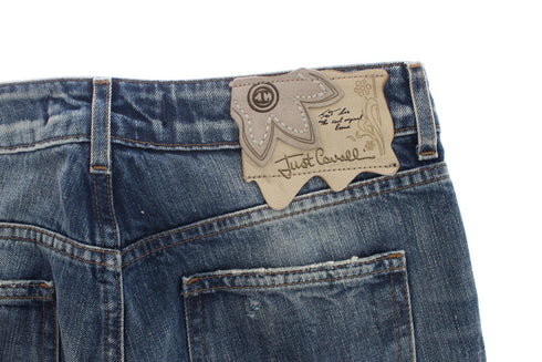 Cavalli Blue Wash Torn Cotton Straight Fit Jeans